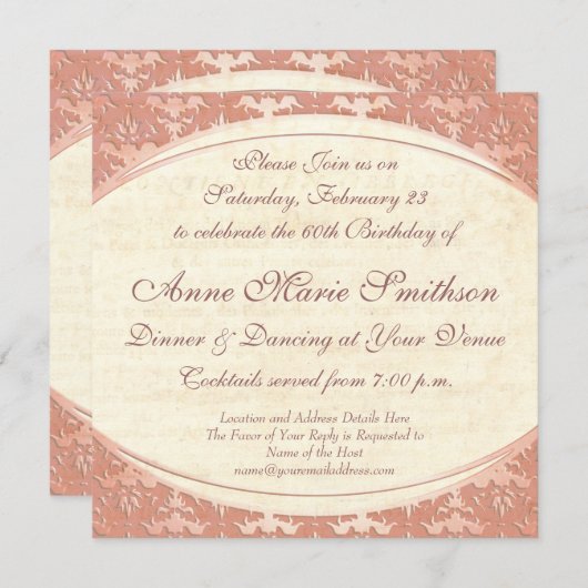 Elegante Moeders 60ste Verjaardag  Partij Kaart (Voorkant / Achterkant)