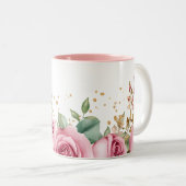 Elegante Mok met roze rozen en groen (Voorkant rechts)