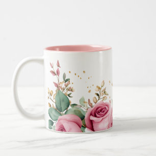 Elegante Mok met roze rozen en groen