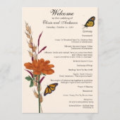 Elegante Monarch Butterfly Herfst Floral Wedding Programmakaart (Voorkant)