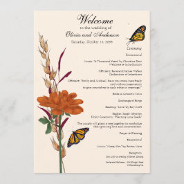 Elegante Monarch Butterfly Herfst Floral Wedding Programmakaart