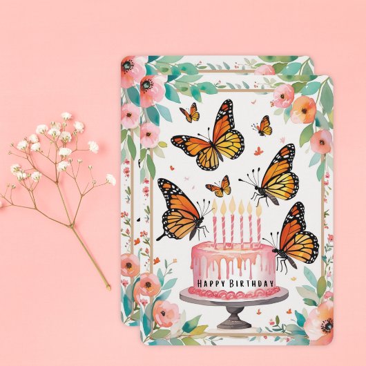 Elegante Monarch & Cake Verjaardag Kaart