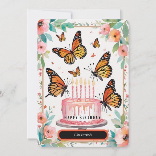 Elegante Monarch & Cake Verjaardag Kaart (Achterkant)