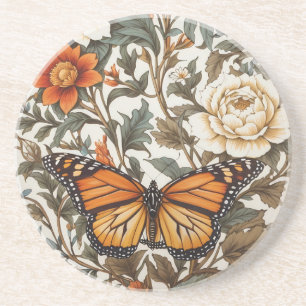 Elegante Monarchvlinder William Morris Geïnspireer Zandsteen Onderzetter