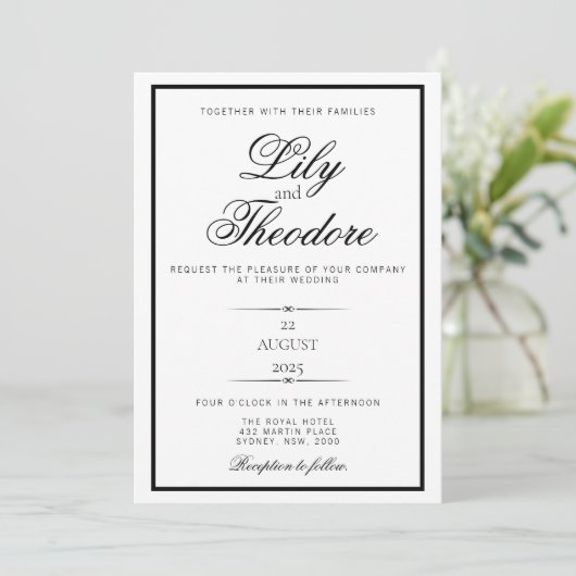 Elegante Monochome bruiloft uitnodiging (Staand voorkant)