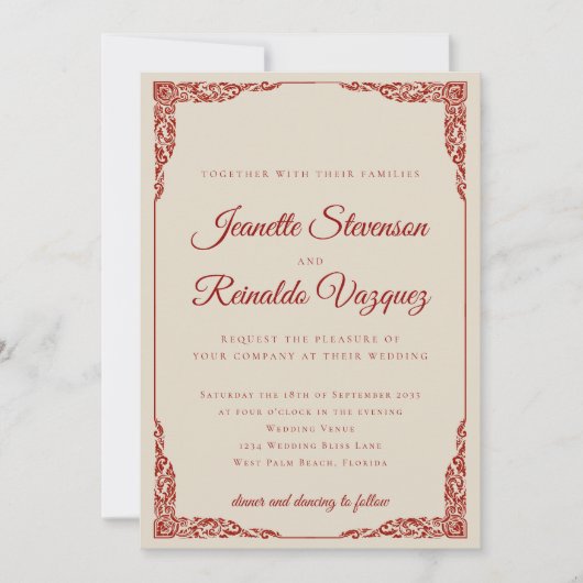 Elegante monochromatische robijnrode QR-code bruil Kaart (Voorkant)