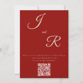 Elegante Monochromatische Robijnrode QR-code Huwel Kaart (Achterkant)