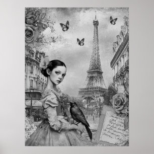 Elegante monochromatische Victoriaans Gothic meisj Poster