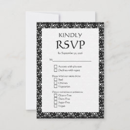 Elegante Monochrome Barok Gotische Bruiloft RSVP Kaartje