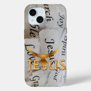Elegante monochrome Bijbel Gouden Duif Jezus iPhone 15 Case