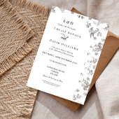 Elegante Monochrome Bloemen Klassieke Huwelijk Kaart