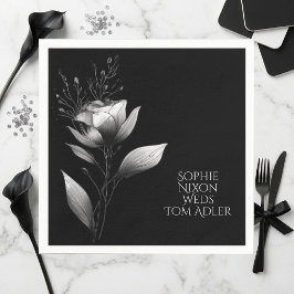 Elegante monochrome bloemen zwart wit minimalistis servet