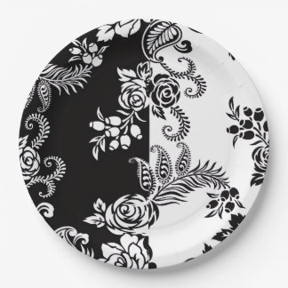 Elegante monochrome bloemenservies papieren borden bordje