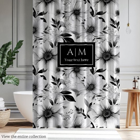 Elegante monochrome botanische douchegordijn