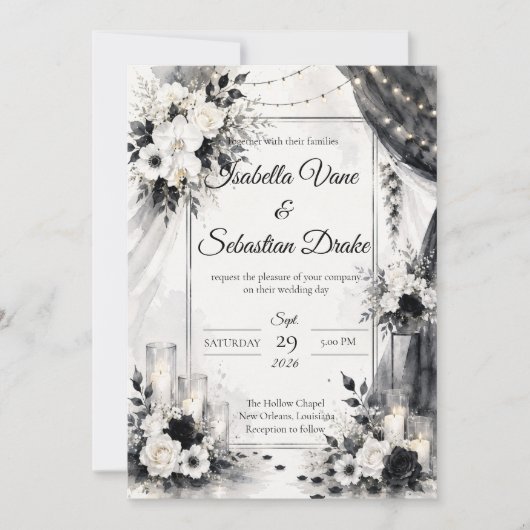 Elegante Monochrome Bruiloft Kaart (Voorkant)