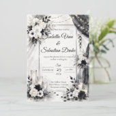 Elegante Monochrome Bruiloft Kaart (Staand voorkant)