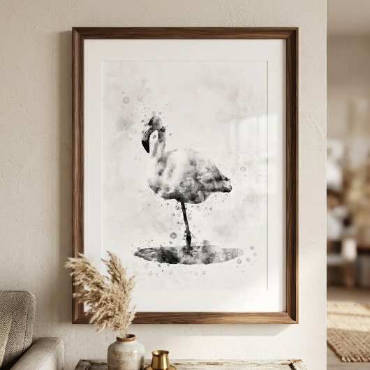 Elegante monochrome flamingo in aquarel foto afdruk