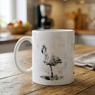 Elegante monochrome flamingo in aquarel koffiemok