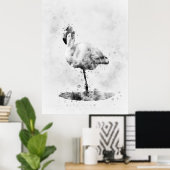 Elegante monochrome flamingo in waterverf poster (Thuiskantoor)