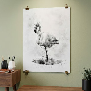 Elegante monochrome flamingo in waterverf poster