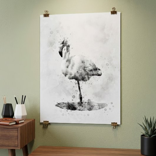 Elegante monochrome flamingo in waterverf poster
