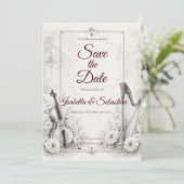 Elegante Monochrome Muzikale Bruiloft Save The Date (Staand voorkant)