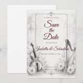 Elegante Monochrome Muzikale Bruiloft Save The Date (Voorkant / Achterkant)