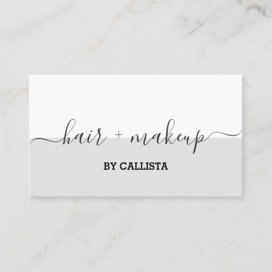 Elegante monochrome script haarmake-up visitekaartje (Voorkant)