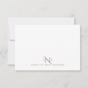 Elegante Monogram 3 Initiële Naam Stof Roze Type Notitiekaartje