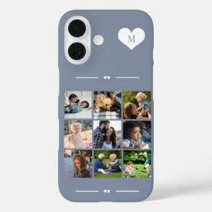 Elegante monogram 9 foto collage blauw iPhone 16 hoesje
