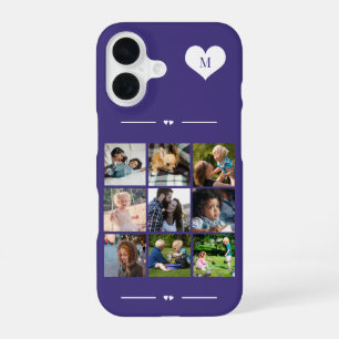 Elegante monogram 9 foto collage paars iPhone 16 hoesje