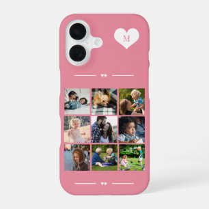 Elegante monogram 9 foto collage roze iPhone 16 hoesje
