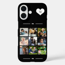 Elegante monogram 9 foto collage zwart iPhone 16 hoesje