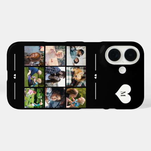 Elegante monogram 9 foto collage zwart Case-Mate iPhone case (Achterkant (horizontaal))