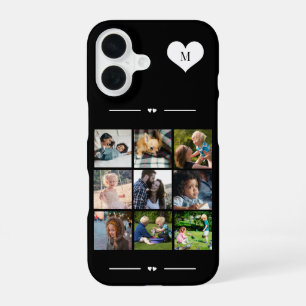 Elegante monogram 9 foto collage zwart iPhone 16 hoesje