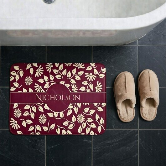 Elegante Monogram Aangepaste Naam Blad Madeliefje Badmat