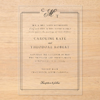 Elegante Monogram Acryl Huwelijksuitnodiging Uitnodigingen