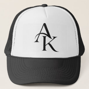 Elegante Monogram AK Zwarte & Witte Trucker Hoed Pet