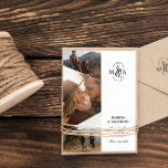 Elegante Monogram Asymmetrische Foto's Huwelijk Save The Date<br><div class="desc">Stijlvolle huwelijksuitnodiging gepersonaliseerd met drie van uw foto's in een asymmetrisch ontwerp en uw monogram met een mooie ampersand.</div>