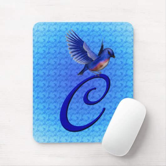 Elegante monogram beginletter C met blauwe vogel Muismat (Met muis)