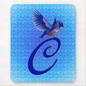 Elegante monogram beginletter C met blauwe vogel Muismat (Voorkant)
