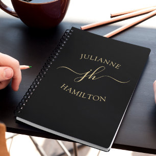 Elegante Monogram Beginletter Script Naam Notitieb Notitieboek