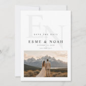 Elegante monogram bergen koppel foto save the date (Voorkant)