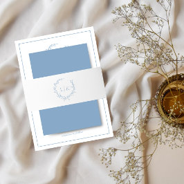 Elegante Monogram Blad Crest Stofblauw Trouw Uitnodigingen Wikkel