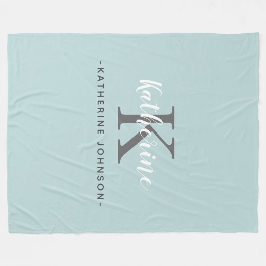 Elegante Monogram Blauw Fleece Deken (Voorkant (Horizontaal))