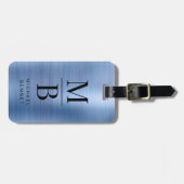Elegante monogram blauw geborsteld metallic bagagelabel (Voorkant horizontaal)