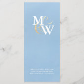 Elegante Monogram Blauw Zee Glazen Huwelijk Menu (Achterkant)