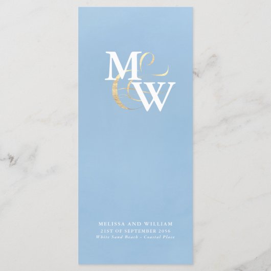 Elegante Monogram Blauw Zee Glazen Huwelijk Menu