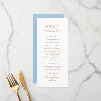 Elegante Monogram Blauw Zee Glazen Huwelijk Menu