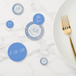 Elegante monogram blauwe en grijze marmer confetti